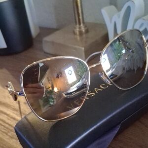 Versace Gold/ Dark Grey Butterfly Shape Frame Sunglasses 60mm NWT